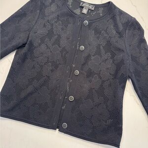 NWOT St. John flower pattern open knitted cardigan in black